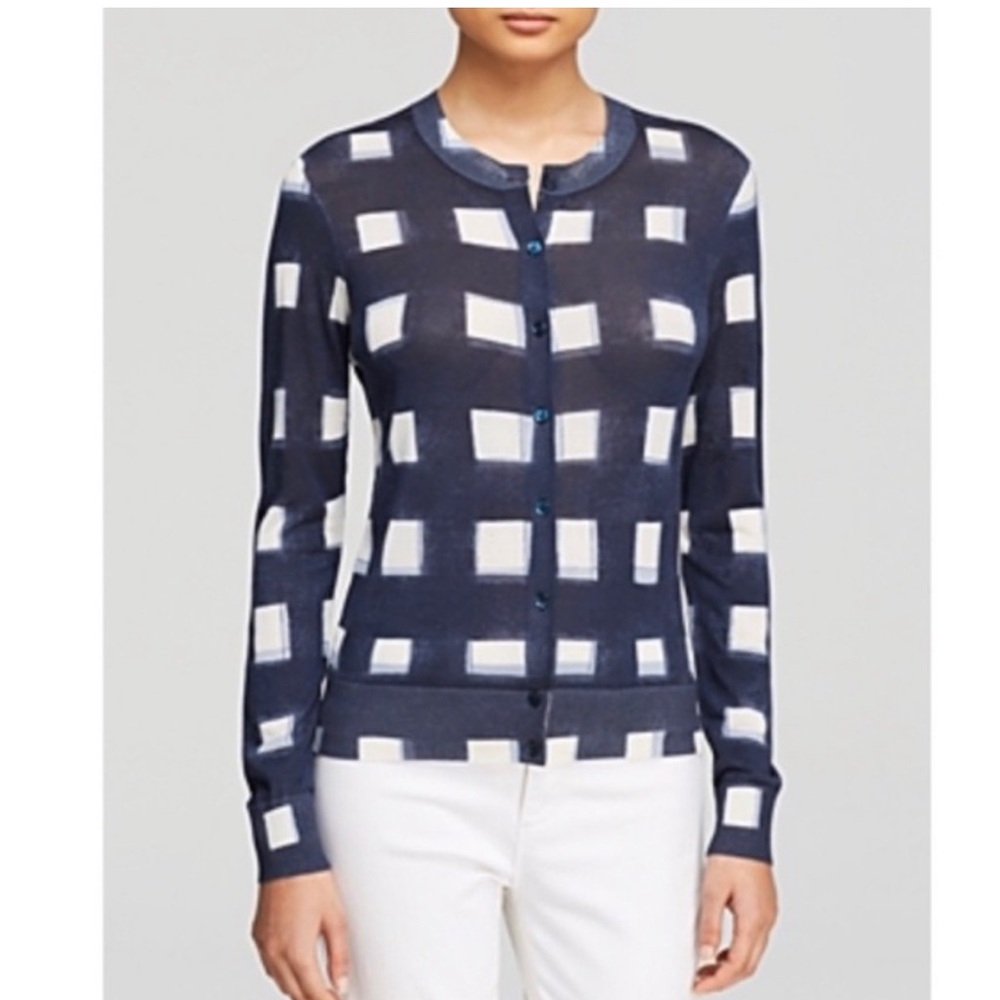 Tory Burch Navy and White Checkered Women's Sweater